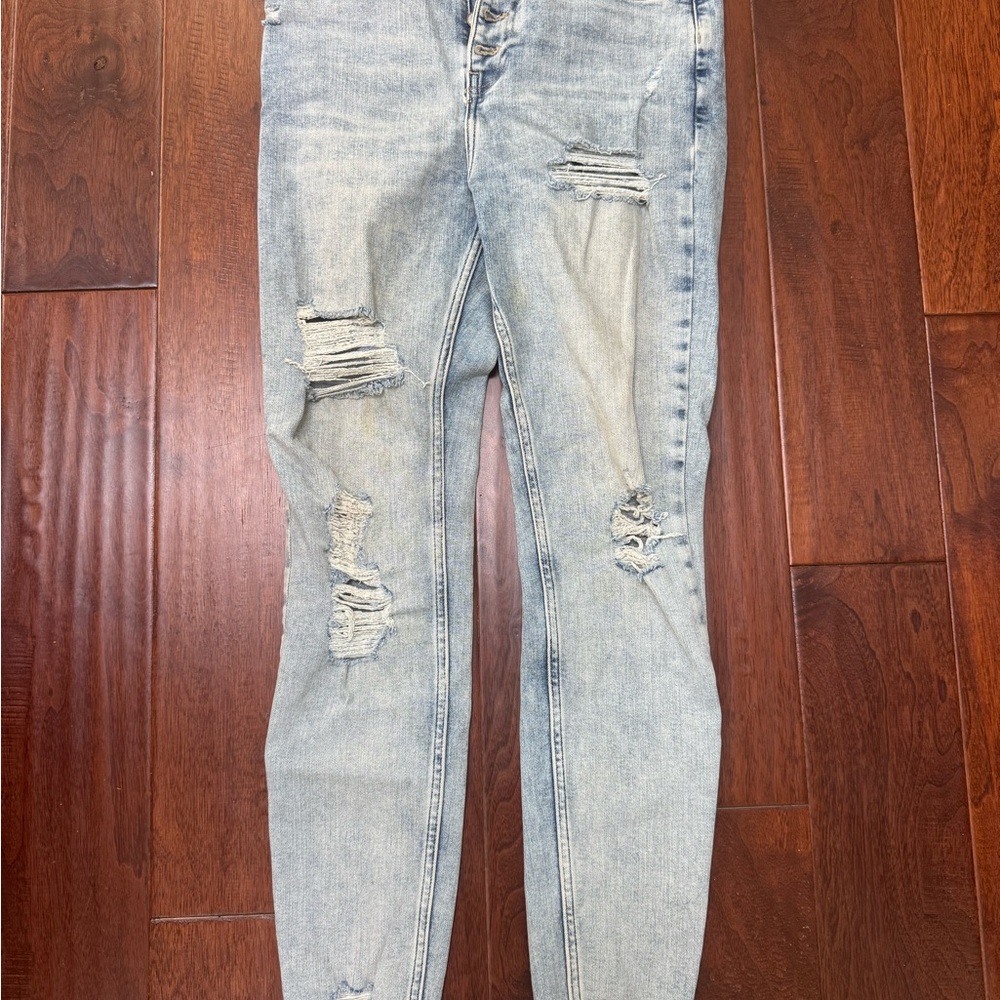 Free People Blue Skinny Distressed Jeans